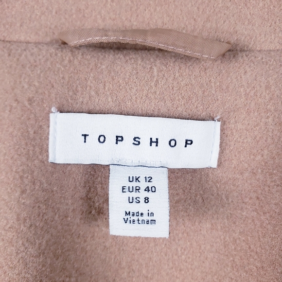 TopShop Double-Breasted  Long‎ Trench Coat Camel Tan Longline Oversized Size 8 - Picture 6 of 9
